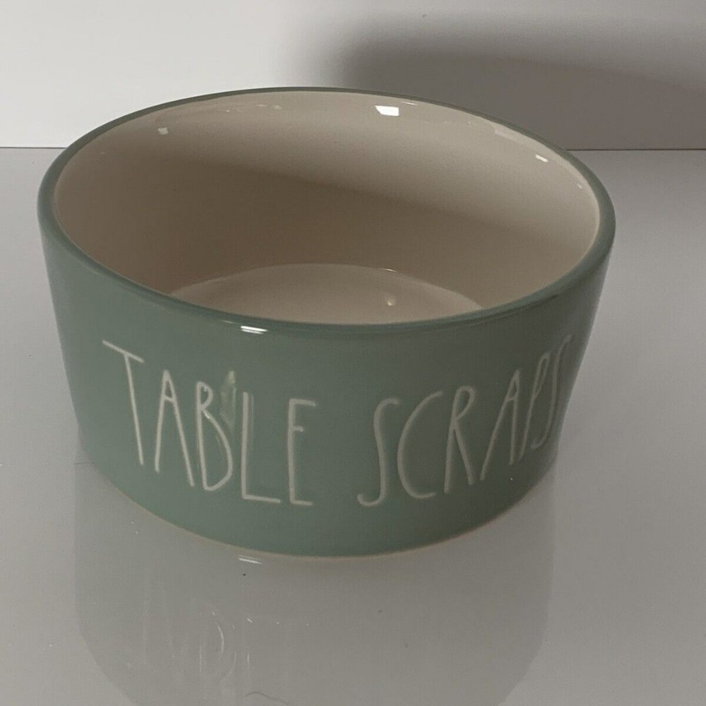 NIB Rae Dunn Ceramic Dog Cat Pet Bowl Table Scraps Sage Green 6 Inches